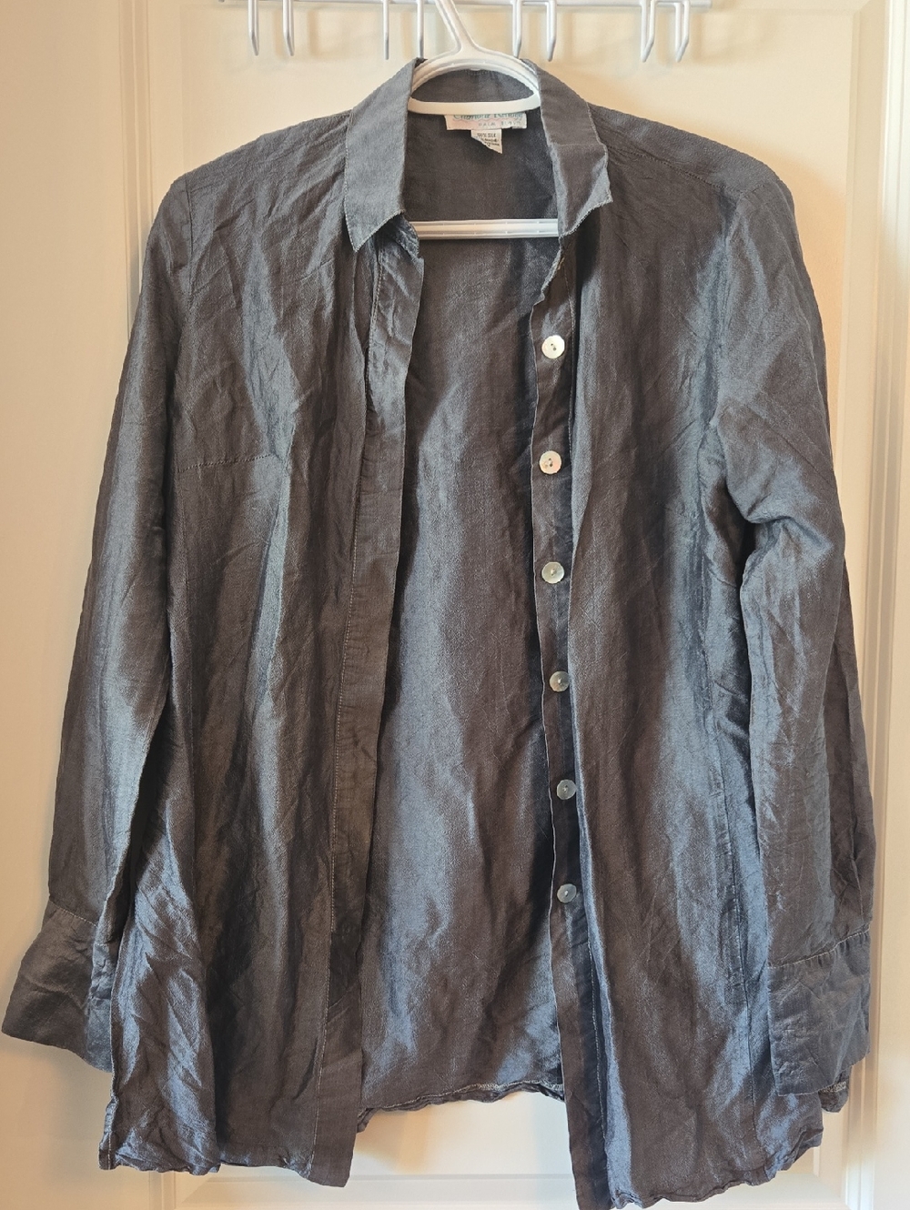 Charlotte Kellogg Tunic Length 100% Silk Gray Featuring Elegant Side Slits